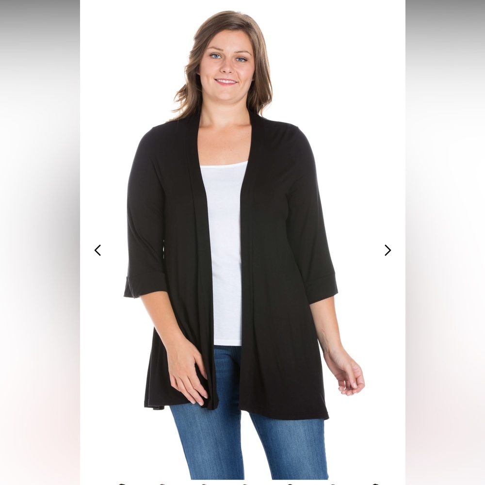24seven Elbow Length Sleeve Open Front Plus Size Cardigan